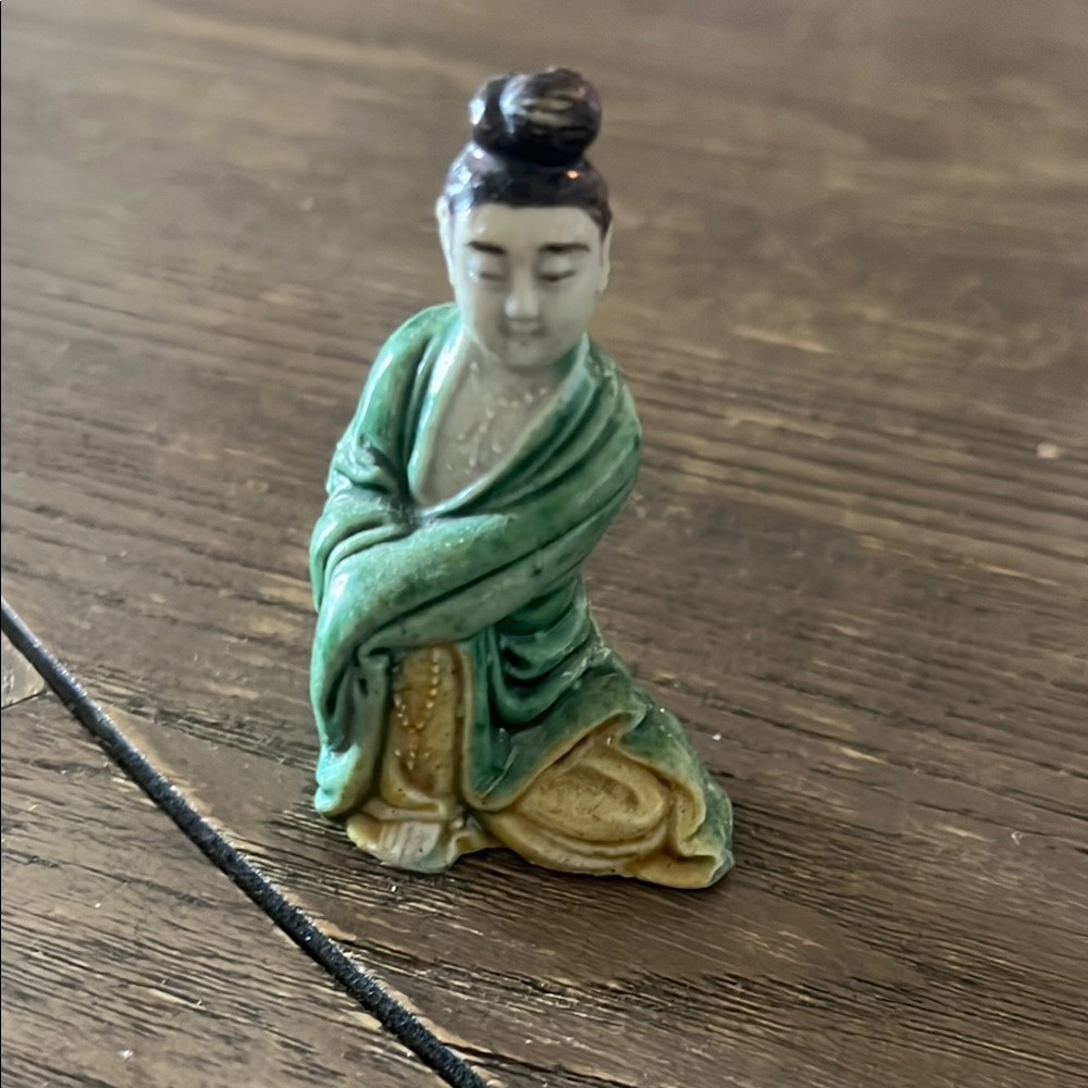Elegant Green and Tan Ceramic Figurine